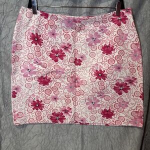 Ann Taylor Women Skirt Pink floral Daisy Sz 16P Petite  Side zip Lined